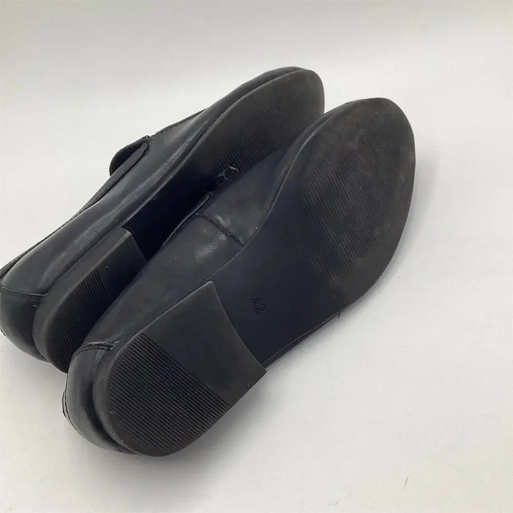 H&M Unisex Black Leather‎ Loafers Gold Accent Size 42